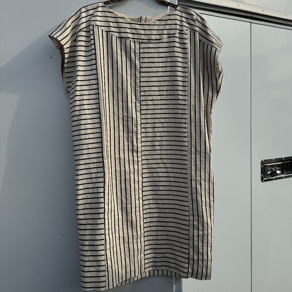 See By Chloé Striped Linen Blend Dress - Size 6 / Cream & Black - Picture 1 of 3